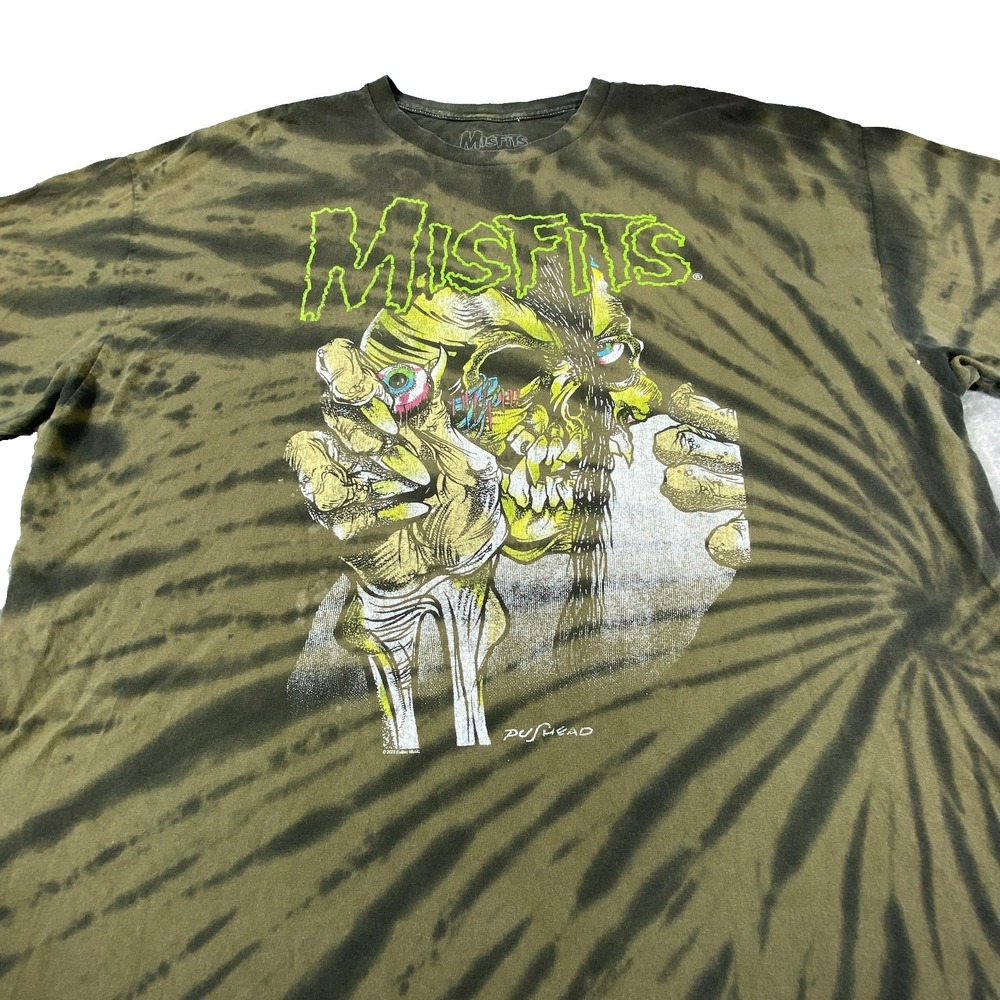 Misfits Tie Dye Graphic Shirt Mens XL Green Punk Horror Skull Rock Band Tee Y2K